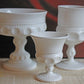 Vintage Milk Glass Compote or Footed Bowl. White Glass Candy Dish. Trinket Dish. Waffle Pattern with Scalloped Reticulated Edge.