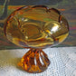 Candy Bowl.  Amber Glass Footed Bowl. Pinched Rim Bowl or Compote with Scalloped Rim and Ornate Foot. Glass Art Home Decor.