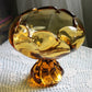 Candy Bowl.  Amber Glass Footed Bowl. Pinched Rim Bowl or Compote with Scalloped Rim and Ornate Foot. Glass Art Home Decor.