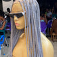 Knotless Braided Wig, Swiss Full Lace, Gray Color, Waist Length, Standard Density - Shawna