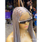 Knotless Braided Wig, Swiss Full Lace, Gray Color, Waist Length, Standard Density - Shawna