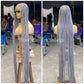 Knotless Braided Wig, Swiss Full Lace, Gray Color, Waist Length, Standard Density - Shawna