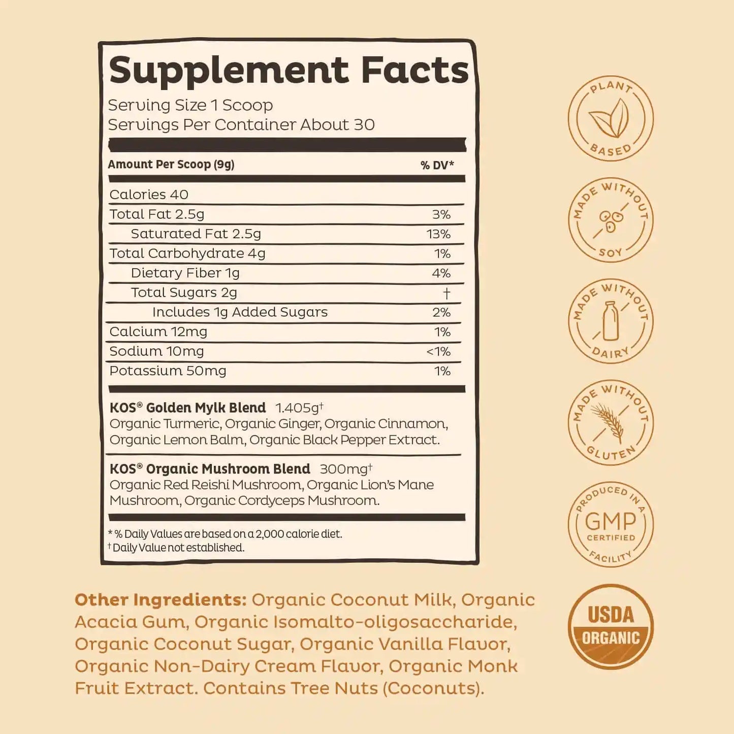 Kos Golden Milk Powder Blend - 8.89 oz | Organic, Anti-Inflammatory, and Immune Support