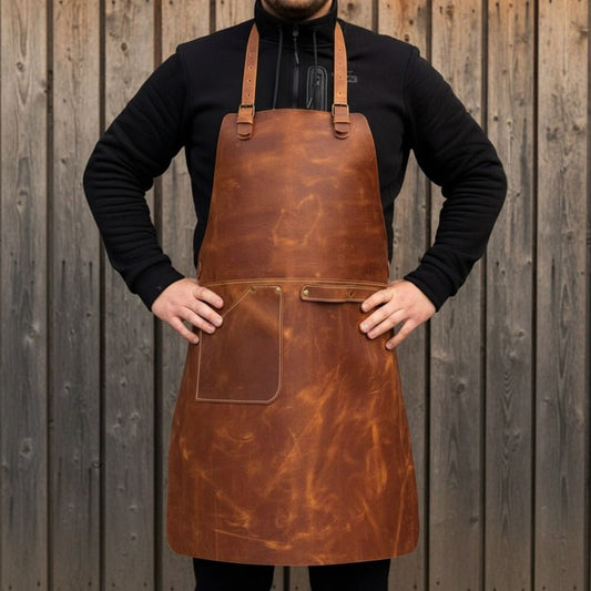Leather Apron with Adjustable Straps and Pockets