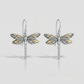 18k Yellow Gold and Sterling Silver Dragonfly Motif Drop Earrings