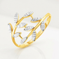 14k Two Tone Gold Crossover Ring with Textured Leaves