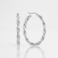 Sterling Silver Oval Hoop Braided Diamond Cut Earrings