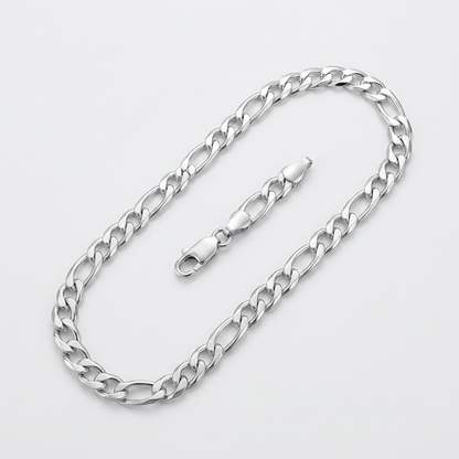 Rhodium Plated 5.5mm Sterling Silver Figaro Style Chain