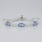 Sterling Silver Adjustable Enameled Evil Eye Bracelet with Cubic Zirconias