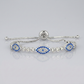 Sterling Silver Adjustable Enameled Evil Eye Bracelet with Cubic Zirconias