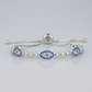 Sterling Silver Adjustable Enameled Evil Eye Bracelet with Cubic Zirconias