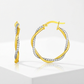 14k Yellow and White Gold Two Part Textured Twisted Round Hoop Earrings