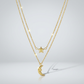14k Yellow Gold Double-Strand Chain Necklace with Puff Moon and Star