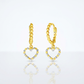 14k Two Tone Gold Beaded Hoop Earrings with Hearts