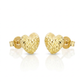14k Yellow Gold Puffed Heart Earrings with Diamond Cuts