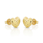 14k Yellow Gold Puffed Heart Earrings with Diamond Cuts
