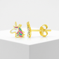 14k Yellow Gold Enameled Unicorn Childrens Earrings
