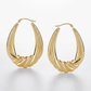 14k Yellow Gold Graduated Textured Oval Hoop Earrings