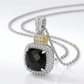 18k Yellow Gold & Sterling Silver Popcorn Cushion Black Onyx and Diamond Pendant