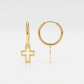 14K Yellow Gold Hoop Polished Earrings with Crosses