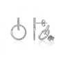 14k White Gold Textured Circle and Bar Post Earrings