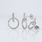 14k White Gold Textured Circle and Bar Post Earrings