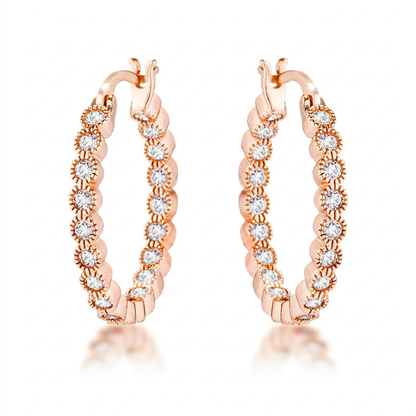 Avera Dotted CZ Round Bezel Hoop Earrings in Pink