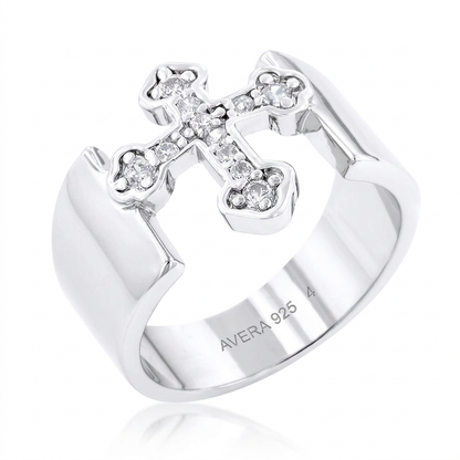 Avera Sterling Silver Cross Band Ring - Elegant Minimalist Jewelry