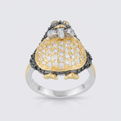 Avera Jet Cubic Zirconia Penguin Ring in Multi-Tone Finish