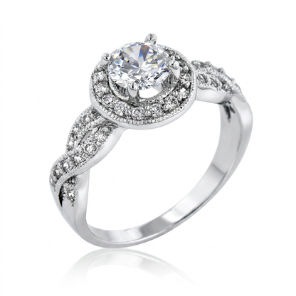 Avera Round Cut Halo Engagement Ring in Sterling Silver