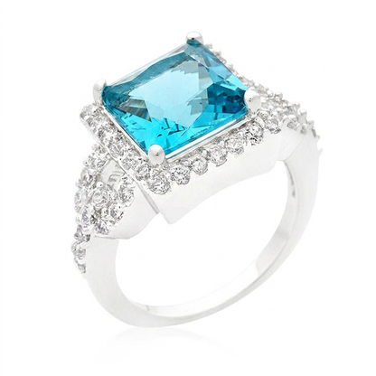 Avera Halo Style Princess Cut Cocktail Ring in Turquoise/Aqua