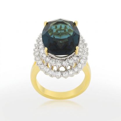 Avera Two-Tone Double Halo Cocktail Ring in Multi-Metal Finish