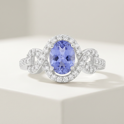 Avera Tanzanite Halo Pave Cocktail Ring in Light/Pastel Purple