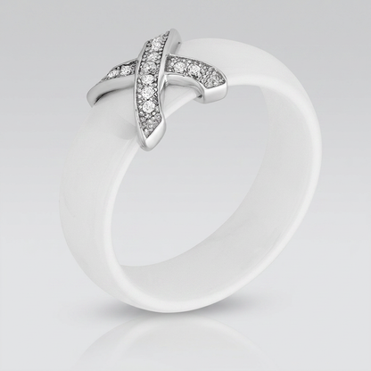 Avera Modern Classic X Ring in Polished White Gold Finish