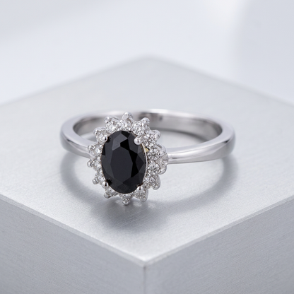 Avera Petite Oval Ring With Black Cubic Zirconia