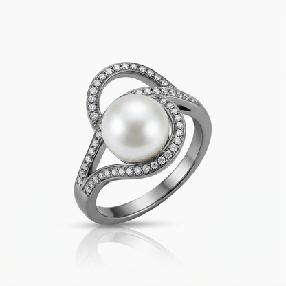 Avera Hematite Pearl Interlocked Double Teardrop Ring