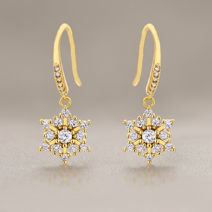 Avera Dainty Snowflake Drop Earrings in Polished Gold