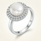 Avera Ethereal Pearl Double Halo Cocktail Ring in Silver