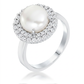 Avera Ethereal Pearl Double Halo Cocktail Ring in Silver