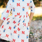 Nebraska White Herbie Husker 3/4 Sleeve Pocket Twirl Dress