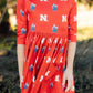 Nebraska Red Herbie Husker 3/4 Sleeve Pocket Twirl Dress