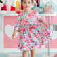 Watercolor Hearts 3/4 Sleeve Pocket Twirl Dress