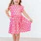 Pink Polka Dots Flutter Sleeve Twirl Dress