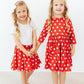 Red Polka Dots 3/4 Sleeve Pocket Twirl Dress