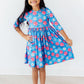 Cotton Candy Daisy 3/4 Sleeve Pocket Twirl Dress
