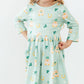 Lucky Duck 3/4 Sleeve Pocket Twirl Dress