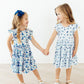 Blueberry Picnic Flutter Sleeve Twirl Dress