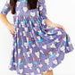 Kitties in the Clouds 3/4 Sleeve Pocket Twirl Dress