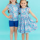 Seaside Shells Flutter Sleeve Twirl Dress