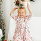 Pink Christmas 3/4 Sleeve Ruffle Twirl Dress
